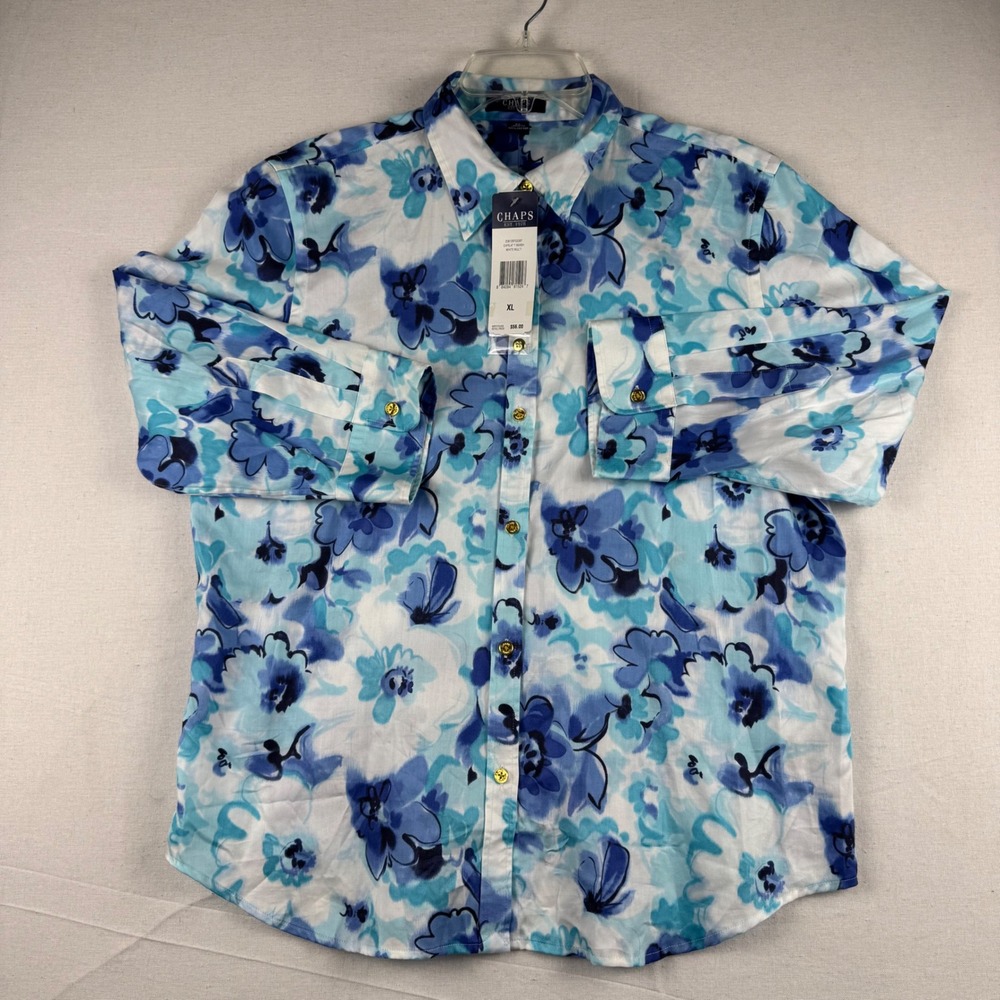 Chaps Mens XL Blue White Floral Cotton Button Down Shirt NWT 206128702067